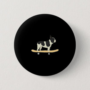 Macaron Rond 5 Cm Cadeau chiot bouledogue français en skateboard