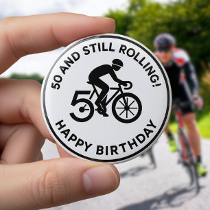 Macaron Rond 5 Cm Cadeau de cycliste pour 50 ans et toujours en sell