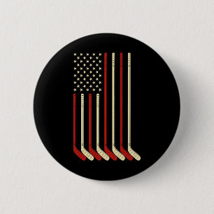 Macaron Rond 5 Cm Cadeau de gardien de but de hockey Drapeau Usa Bât