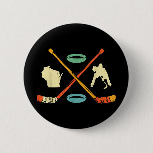 Macaron Rond 5 Cm Cadeau de joueur de hockey sur glace rétro Wiscons