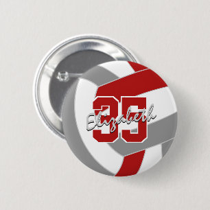 Macaron Rond 5 Cm cadeau de l'équipe de volley-ball gris rouge