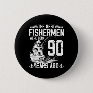Macaron Rond 5 Cm Cadeau homme pêcheur 90 ans 90e anniversaire pêche