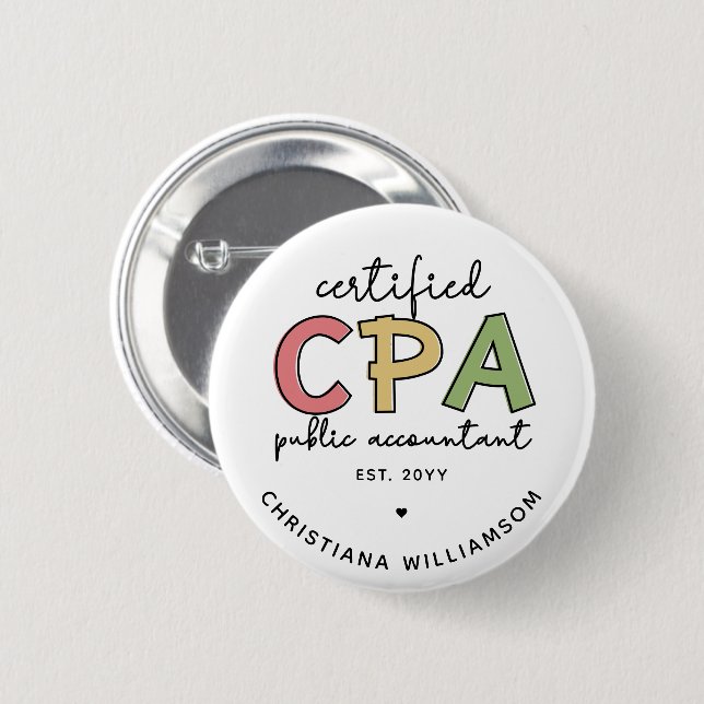 Macaron Rond 5 Cm Cadeaux comptables publics certifiés CPA personnal (Devant & derrière)