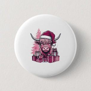 Macaron Rond 5 Cm Cadeaux de Noël de vache des Highlands rose Art vi