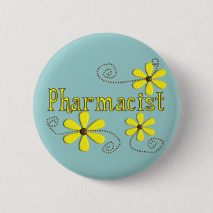 Macaron Rond 5 Cm Cadeaux de pharmacien, marguerites jaunes