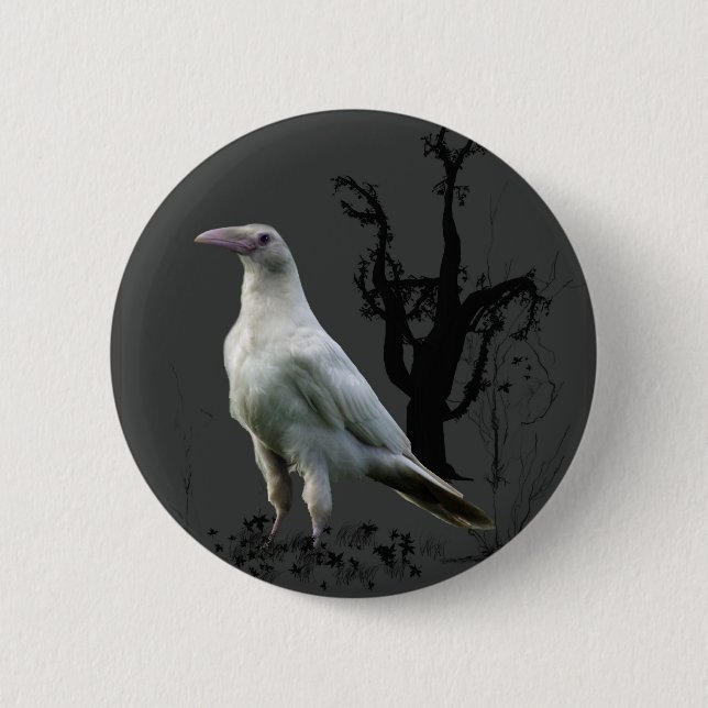 Macaron Rond 5 Cm Cadeaux "Rare White Raven" (Devant)