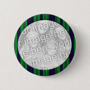 Macaron Rond 5 Cm Cadre rayé bleu et vert de photo