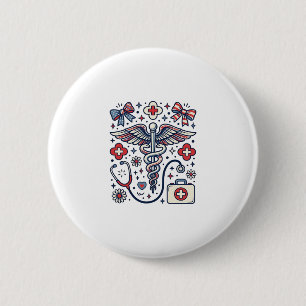 Macaron Rond 5 Cm Caducée Médical Vintage Nurse Patriotique Vecteur