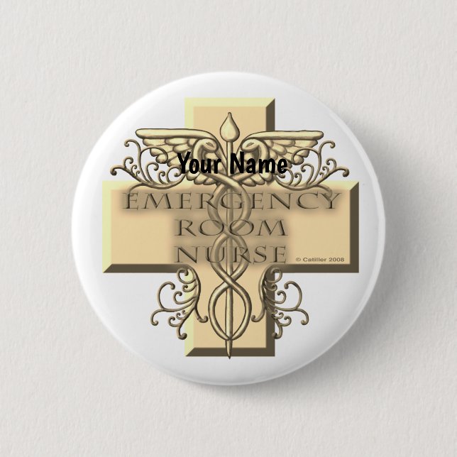 Macaron Rond 5 Cm Caduceus Cross ER Nurse (Devant)