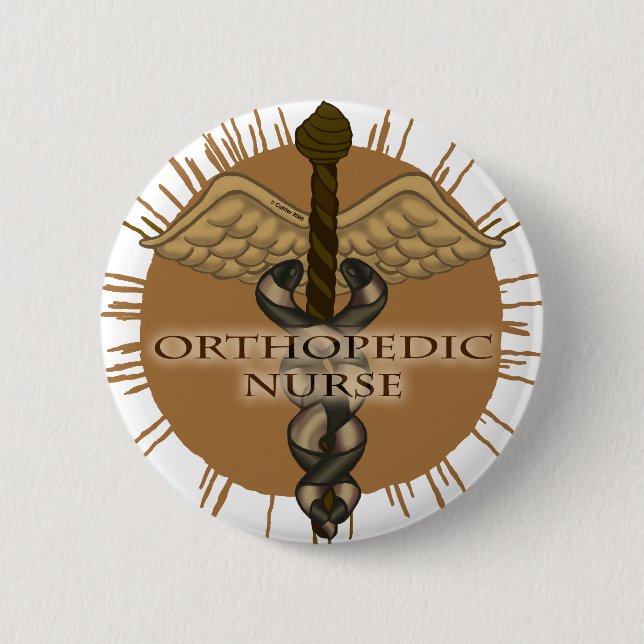 Macaron Rond 5 Cm Caduceus Orthopédique Infirmière pin (Devant)