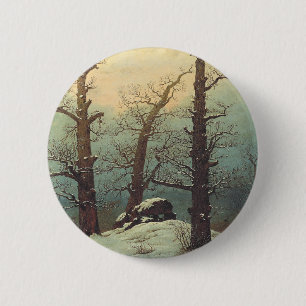 Macaron Rond 5 Cm Cairn dans la neige par Caspar David Friedrich