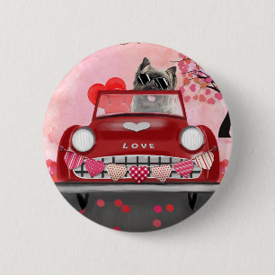Macaron Rond 5 Cm Cairn Terrier voiture avec coeur Valentine's