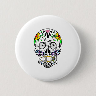 Macaron Rond 5 Cm Calavera - vélo de croiseur de crâne de sucre
