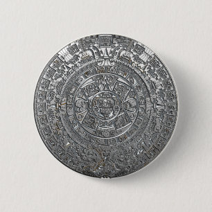 Macaron Rond 5 Cm Calendrier Aztec Argent