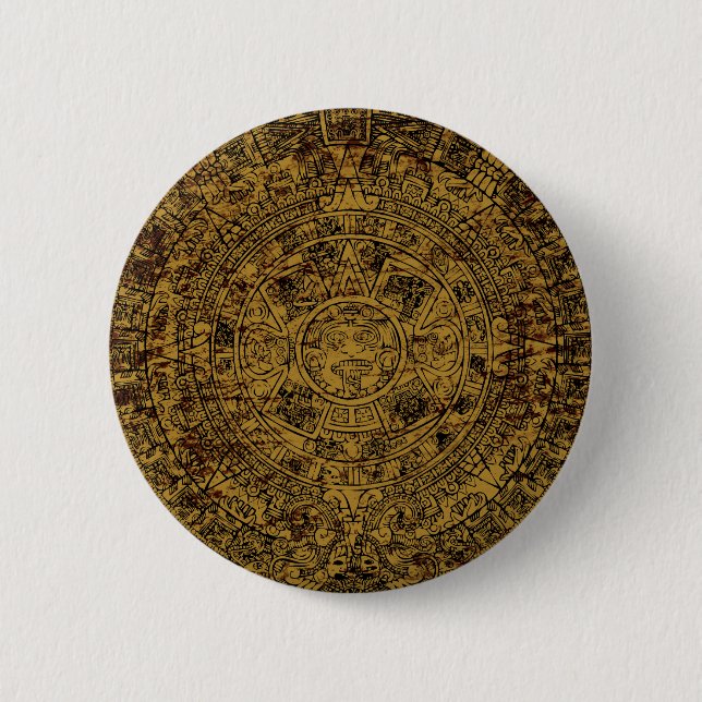 Macaron Rond 5 Cm Calendrier Aztec Sun Stone vieilli (Devant)