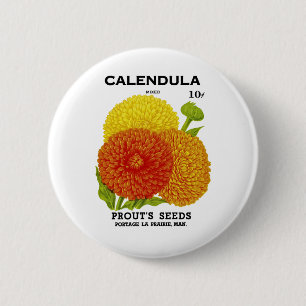 Macaron Rond 5 Cm Calendula Vintage Seed Packet