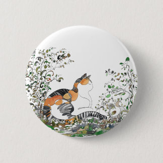 Macaron Rond 5 Cm Calico Cat In The Garden