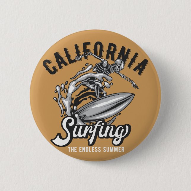 Macaron Rond 5 Cm Californie Surf l'été sans fin (Devant)