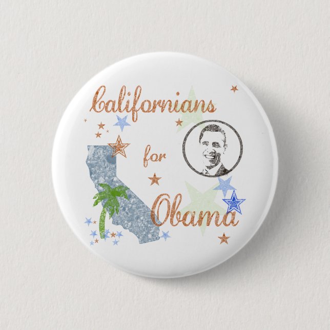 Macaron Rond 5 Cm Californiens pour le bouton Démocrate '08 d'Obama (Devant)