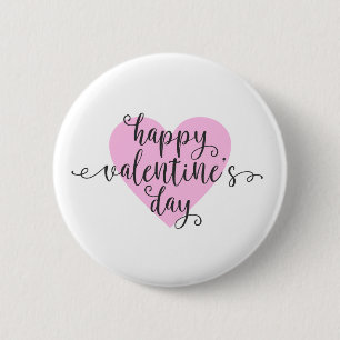 Macaron Rond 5 Cm Calligraphie Heureuse Sainte-Valentin   Bouton d'é
