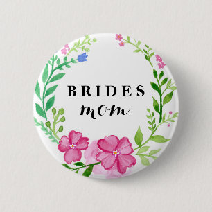 Macaron Rond 5 Cm Calligraphie moderne Floral Bride's Mom Mariage