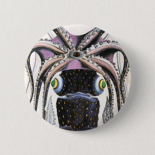 Macaron Rond 5 Cm Calmar géant ou Pieuvre, Animal de la Vie Marine V