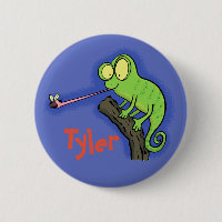 Caméléon vert mignon attraper un bouton de dessin