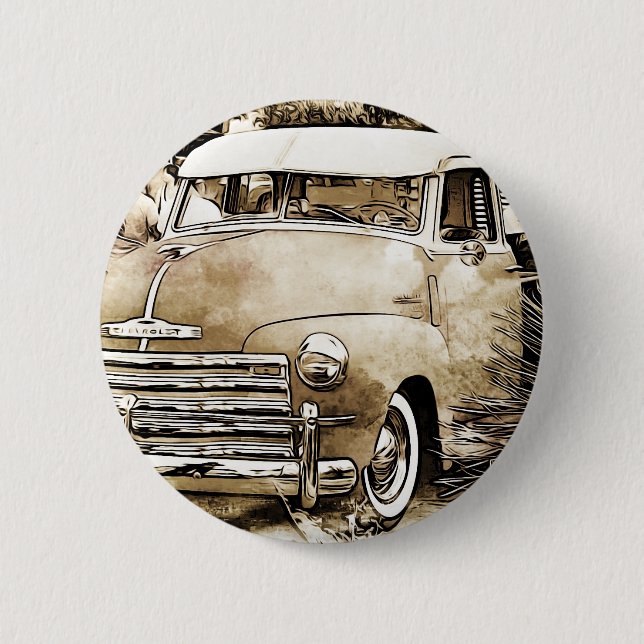 Macaron Rond 5 Cm Camion Chevrolet classique (Devant)