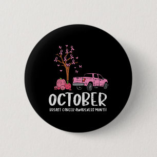 Macaron Rond 5 Cm Camion d'arbre à ruban Octobre Sensibilisation au