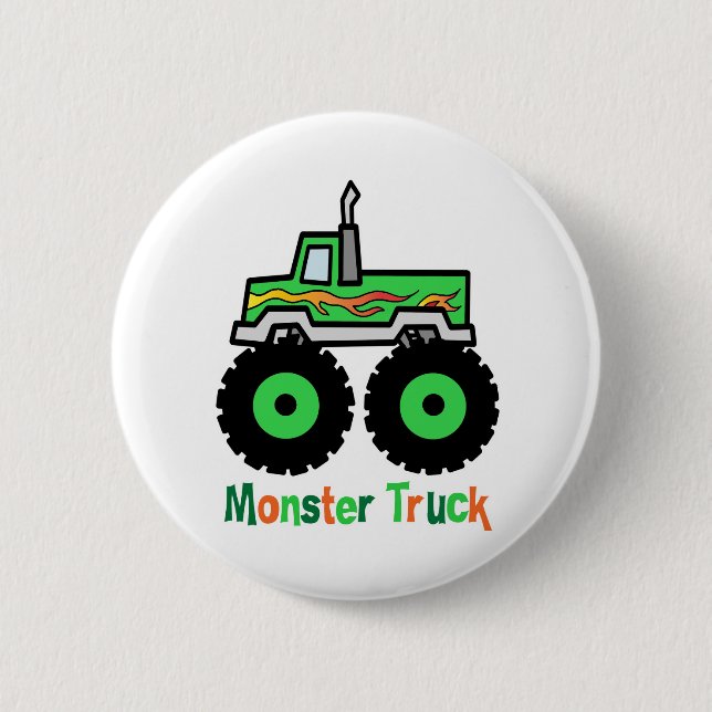 Macaron Rond 5 Cm Camion de monstre vert (Devant)