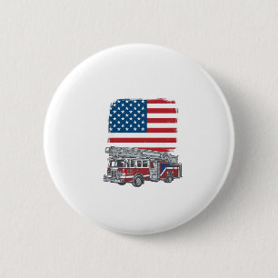 Macaron Rond 5 Cm Camion de pompiers patriotique drapeau américain v