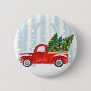 Macaron Rond 5 Cm Camion pick-up rouge de Noël sur une route de