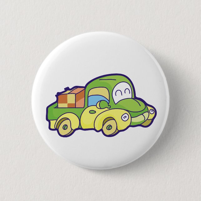 Macaron Rond 5 Cm Camion pick-up vert (Devant)