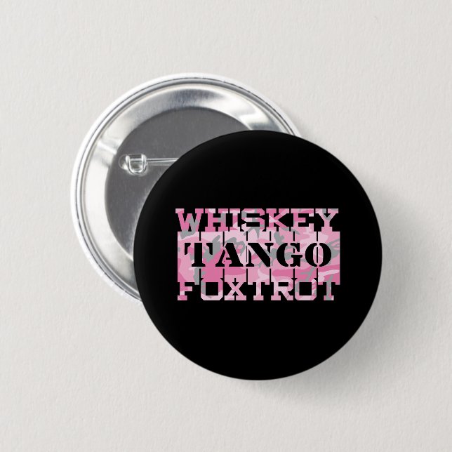 Macaron Rond 5 Cm Camion rose Foxtrot Tango Whiskey Militaire (Devant & derrière)