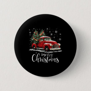 Macaron Rond 5 Cm Camion Rouge Rétro Noël Arbre Joyeux Noël Drôle