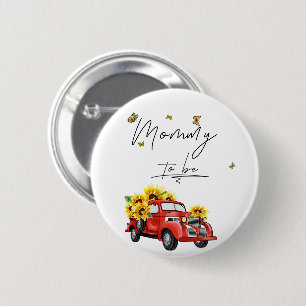 Macaron Rond 5 Cm Camion rouge vintage avec maman tournesol
