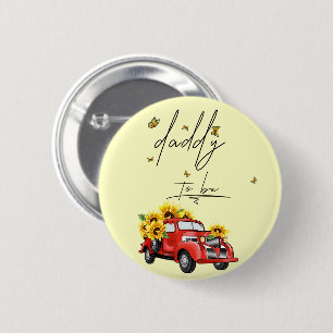 Macaron Rond 5 Cm Camion rouge vintage avec papa aux tournesols
