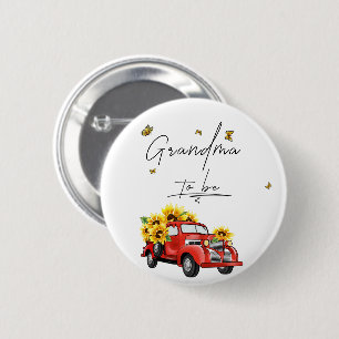 Macaron Rond 5 Cm Camion Rouge Vintage avec Tournesols Grand-mère à