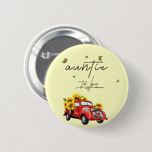 Macaron Rond 5 Cm Camion Rouge Vintage avec Tournesols Tante à Venir