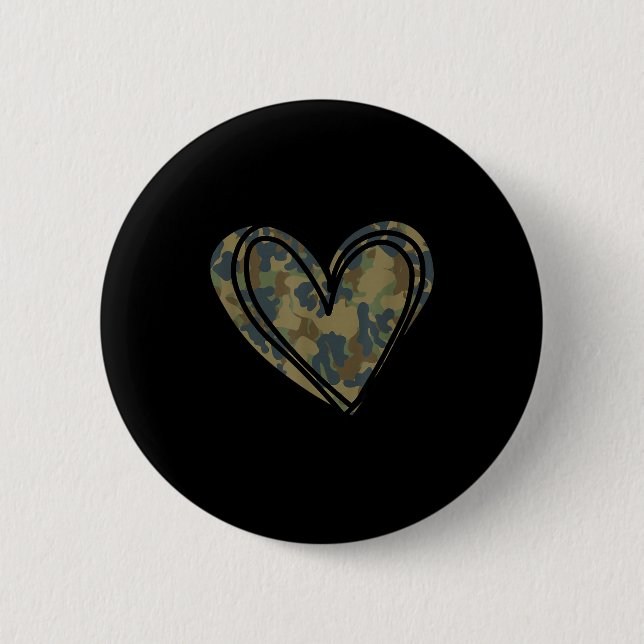 Macaron Rond 5 Cm Camo Print Heart Valentines Day  (Devant)