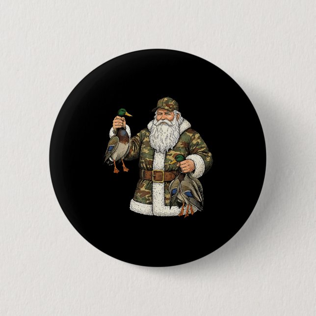 Macaron Rond 5 Cm Camo Santa Mallard Duck Hunting Christmas Hunter G (Devant)