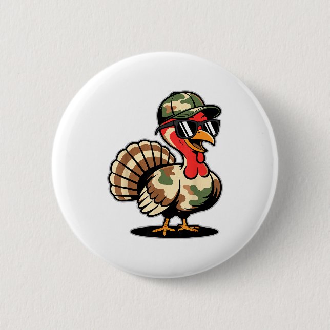 Macaron Rond 5 Cm Camo Turkey Day Hunting Fall Thanksgiving  (Devant)