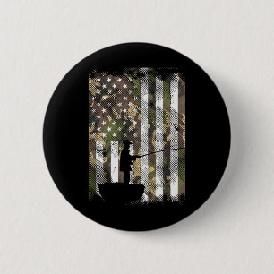 Macaron Rond 5 Cm Camo Us Drapeau Pêcheur Vintage Pêche Patriotique 