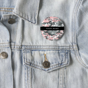 Macaron Rond 5 Cm Camouflage rose et gris Votre nom Personnalisez