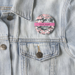 Macaron Rond 5 Cm Camouflage rose et gris Votre nom Personnalisez