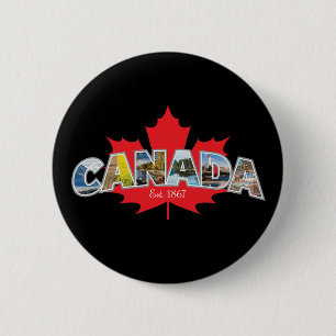 Macaron Rond 5 Cm "Canada Est. 1867" Avec Graphique Feuille D'Érable