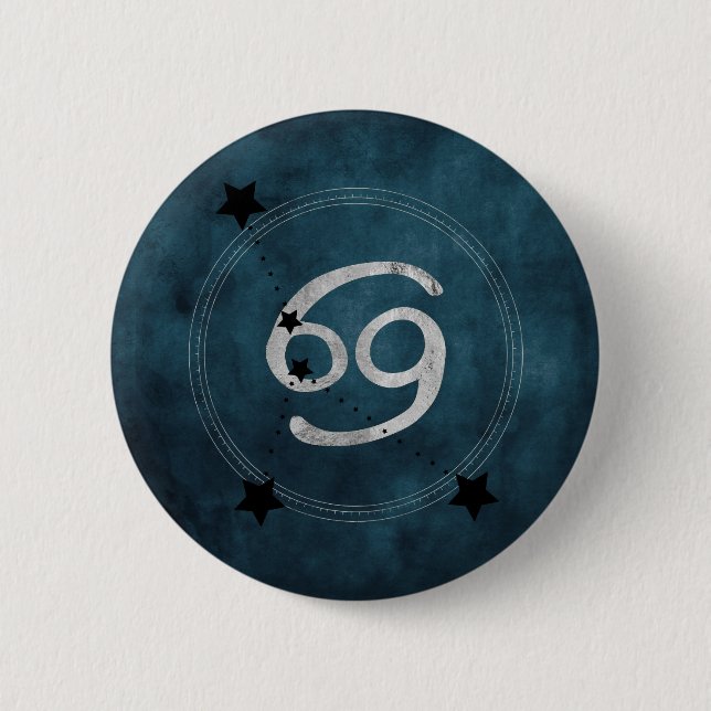 Macaron Rond 5 Cm Cancer Crab noir argenté constellation de zodiac (Devant)