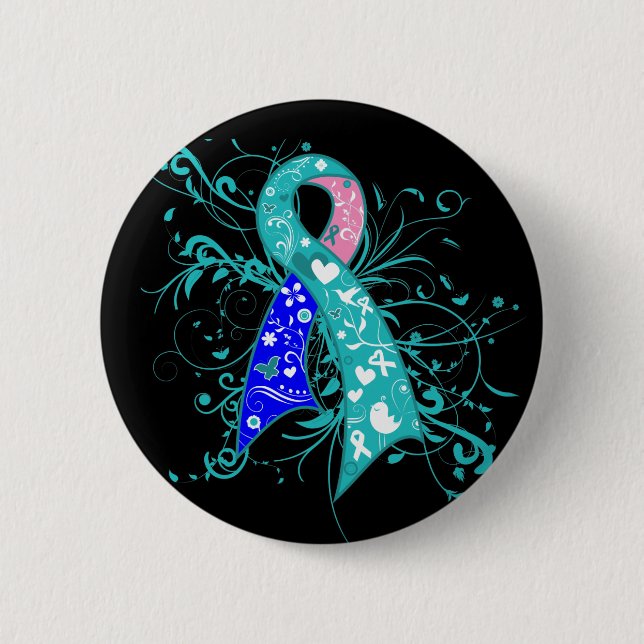 Macaron Rond 5 Cm Cancer de la thyroïde Flacons Ruban (Devant)