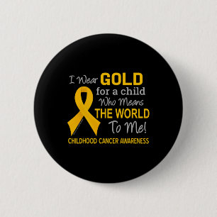 Macaron Rond 5 Cm Cancer de l'Enfance avec Ruban d'Or signifie Monde