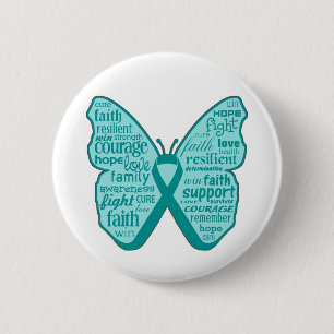 Macaron Rond 5 Cm Cancer de l'ovaire Papillon Collage de mots